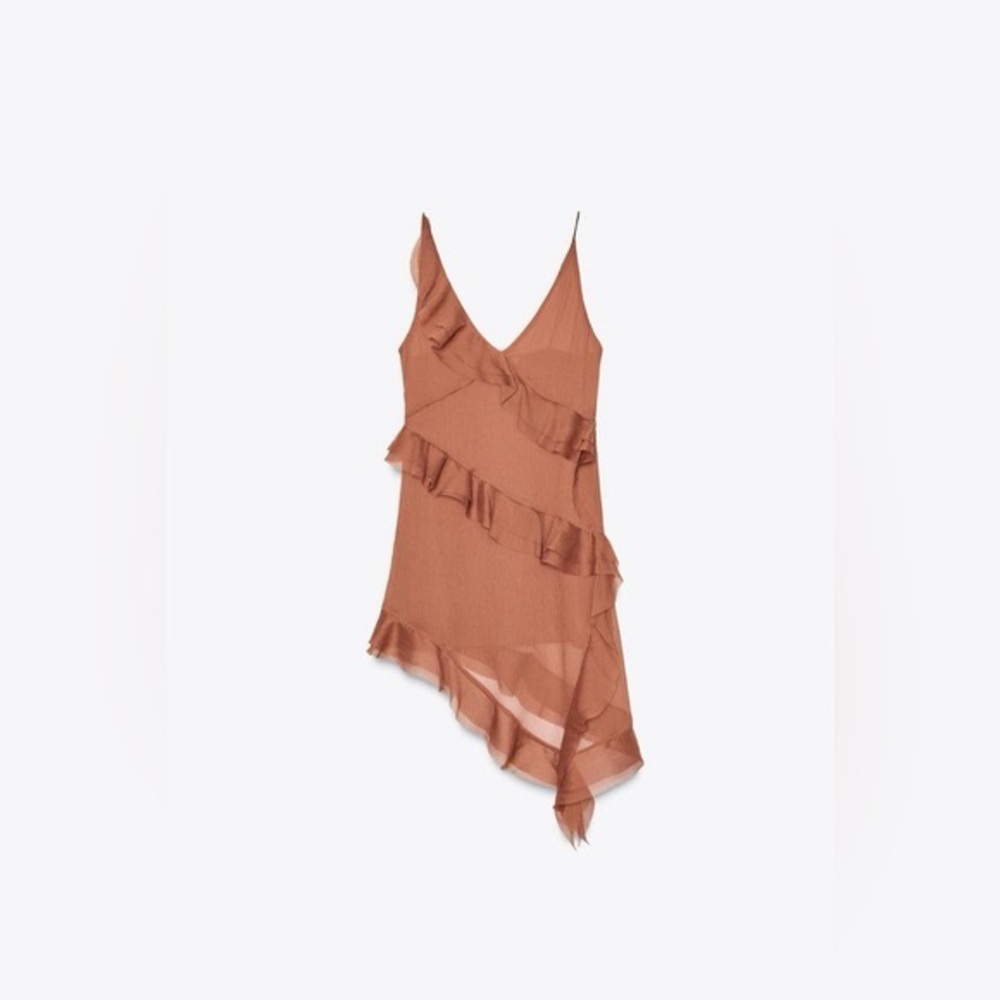 Zara Pleated Asymmetric Dress with Ruffles